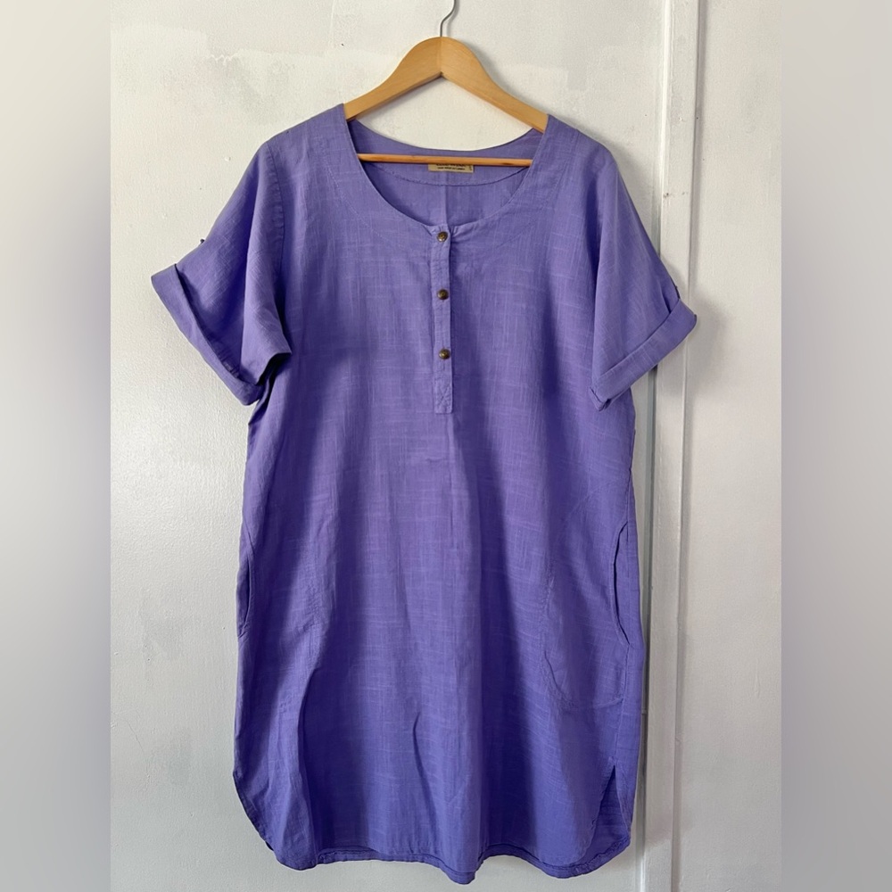 Purple Button-Front Tunic Dress